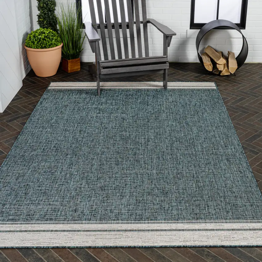 Turquoise And Cream Indoor Outdoor Area Rug Photo 9