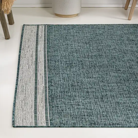 Turquoise And Cream Indoor Outdoor Area Rug Photo 5