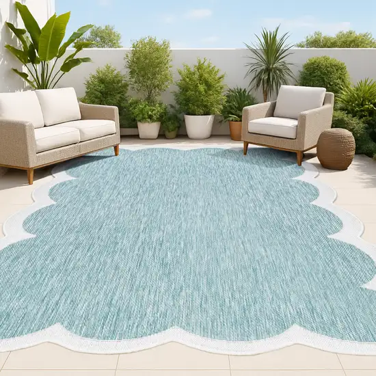 Turquoise And Cream Indoor Outdoor Area Rug Photo 4