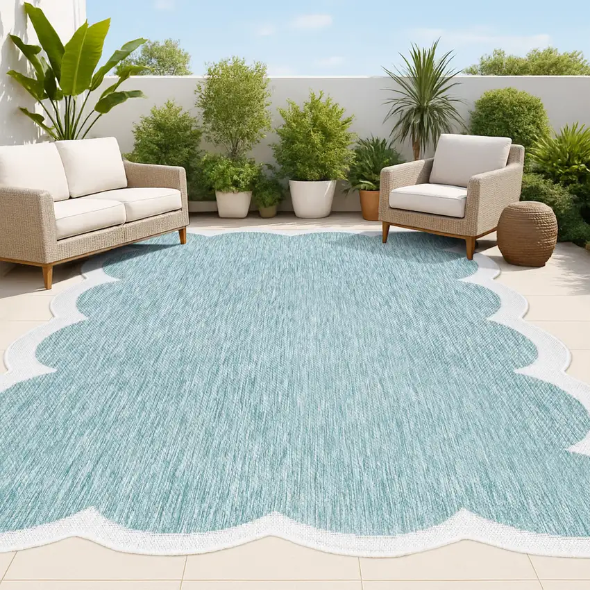 Turquoise And Cream Indoor Outdoor Area Rug Photo 4