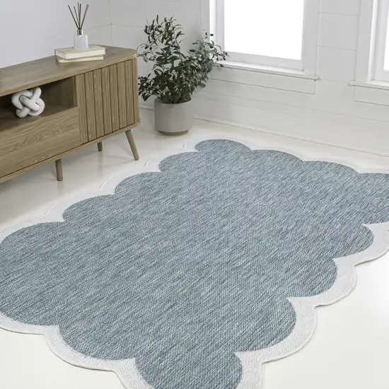 Turquoise And Cream Indoor Outdoor Area Rug Photo 6