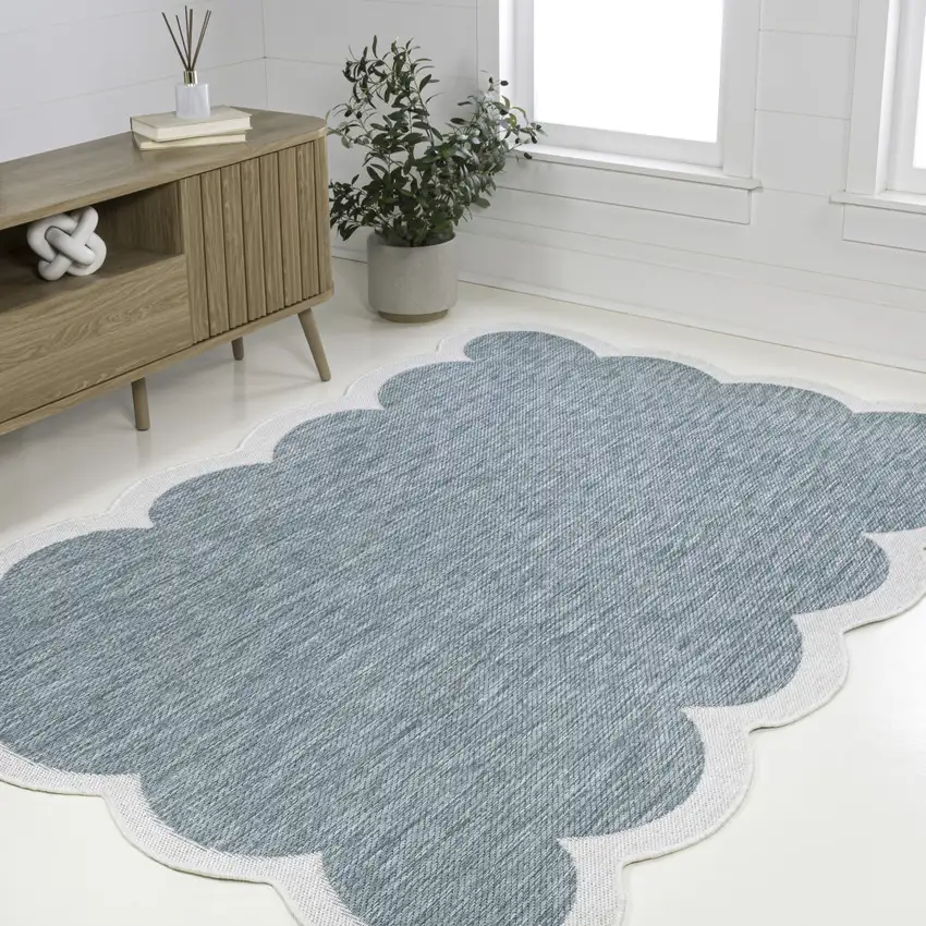 Turquoise And Cream Indoor Outdoor Area Rug Photo 6