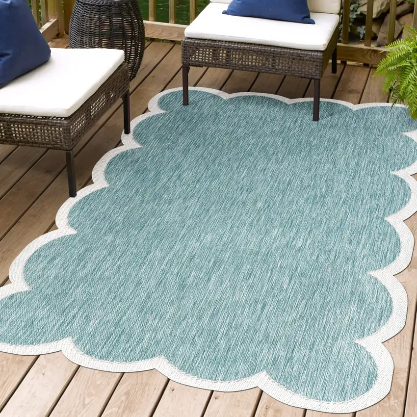 Turquoise And Cream Indoor Outdoor Area Rug Photo 9