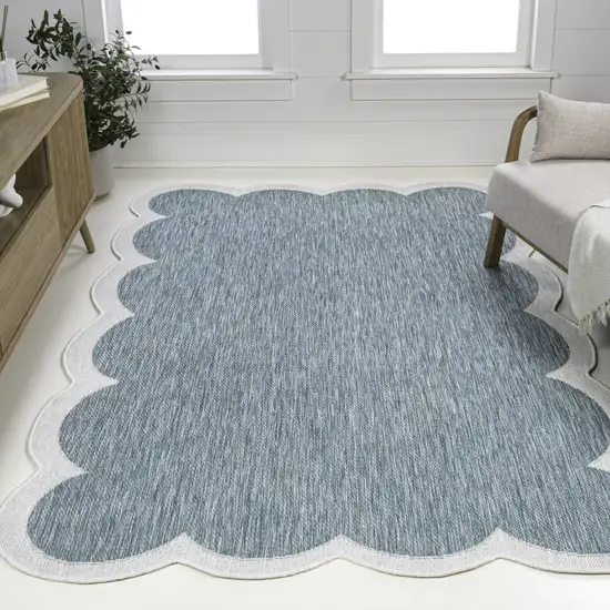 Turquoise And Cream Indoor Outdoor Area Rug Photo 5