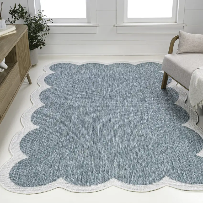 Turquoise And Cream Indoor Outdoor Area Rug Photo 5