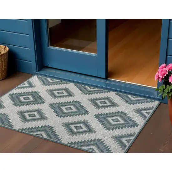 Turquoise And Cream Moroccan Indoor Outdoor Area Rug Photo 1
