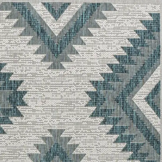 Turquoise And Cream Moroccan Indoor Outdoor Area Rug Photo 3