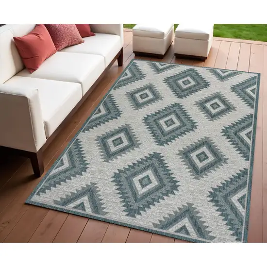 Turquoise And Cream Moroccan Indoor Outdoor Area Rug Photo 1