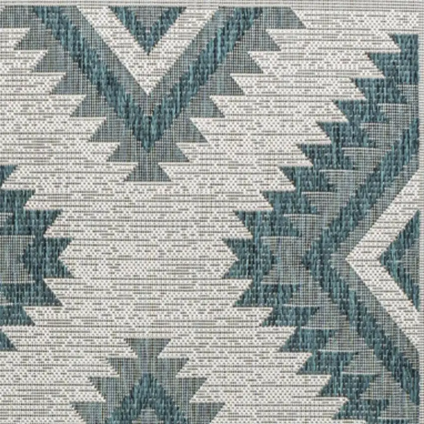 Turquoise And Cream Moroccan Indoor Outdoor Area Rug Photo 3