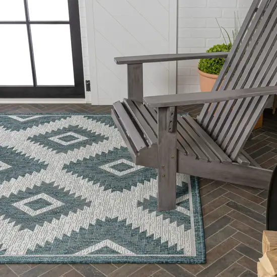 Turquoise And Cream Moroccan Indoor Outdoor Area Rug Photo 9