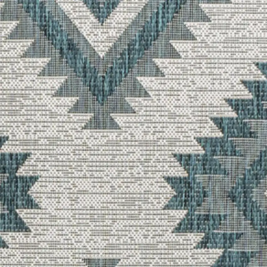 Turquoise And Cream Moroccan Indoor Outdoor Area Rug Photo 2