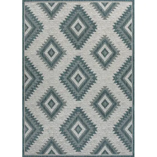 Turquoise And Cream Moroccan Indoor Outdoor Area Rug Photo 1