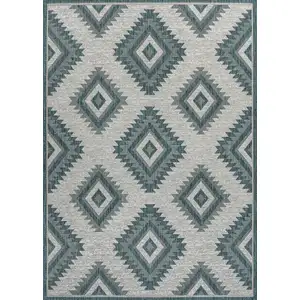 Photo of Turquoise And Cream Moroccan Indoor Outdoor Area Rug