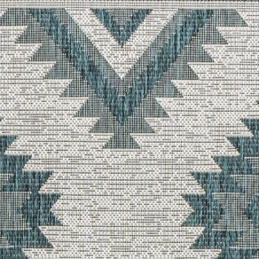 Turquoise And Cream Moroccan Indoor Outdoor Area Rug Photo 2