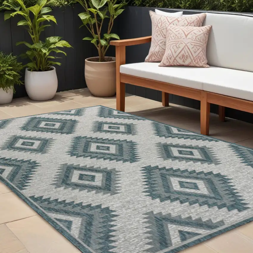 Turquoise And Cream Moroccan Indoor Outdoor Area Rug Photo 1