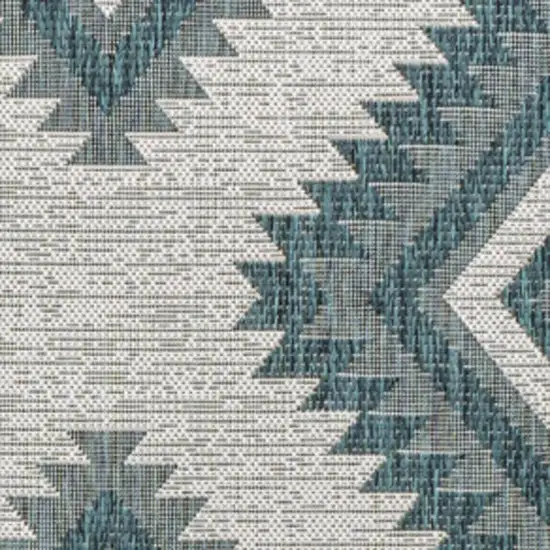 Turquoise And Cream Moroccan Indoor Outdoor Area Rug Photo 2