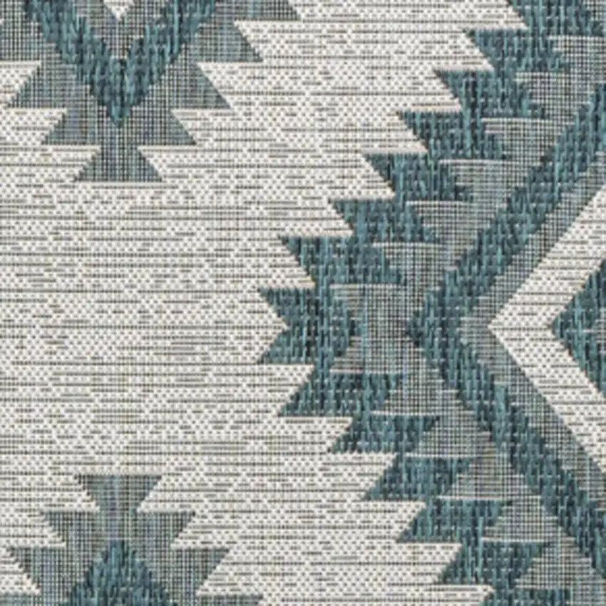 Turquoise And Cream Moroccan Indoor Outdoor Area Rug Photo 2
