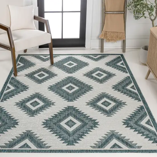 Turquoise And Cream Moroccan Indoor Outdoor Area Rug Photo 7