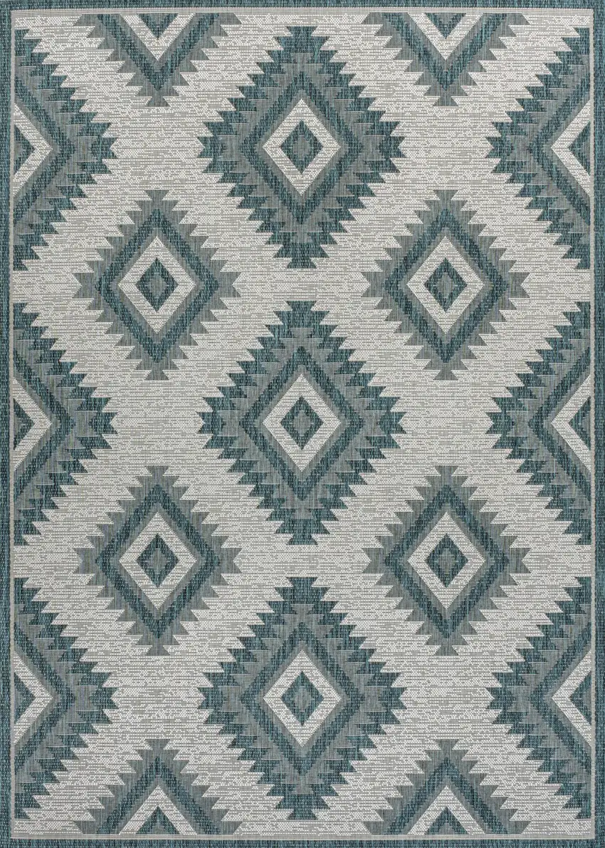 Turquoise And Cream Moroccan Indoor Outdoor Area Rug Photo 1