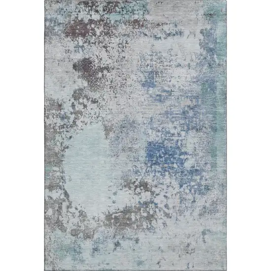 Turquoise And Gray Abstract Washable Area Rug With UV Protection Photo 1
