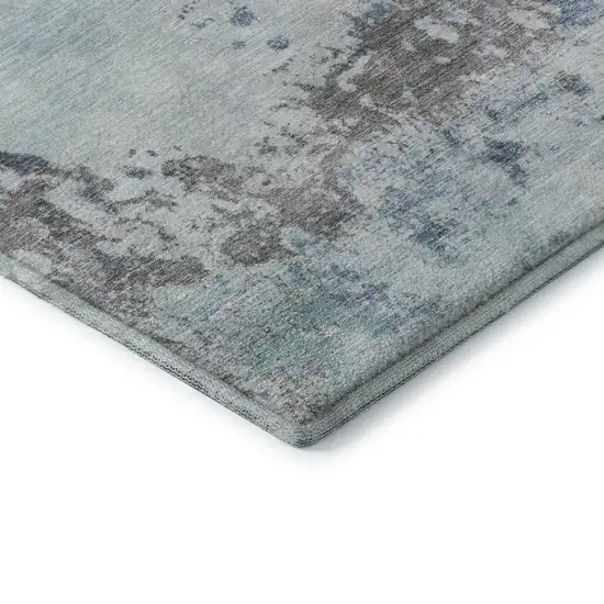 Turquoise And Gray Abstract Washable Area Rug With UV Protection Photo 7