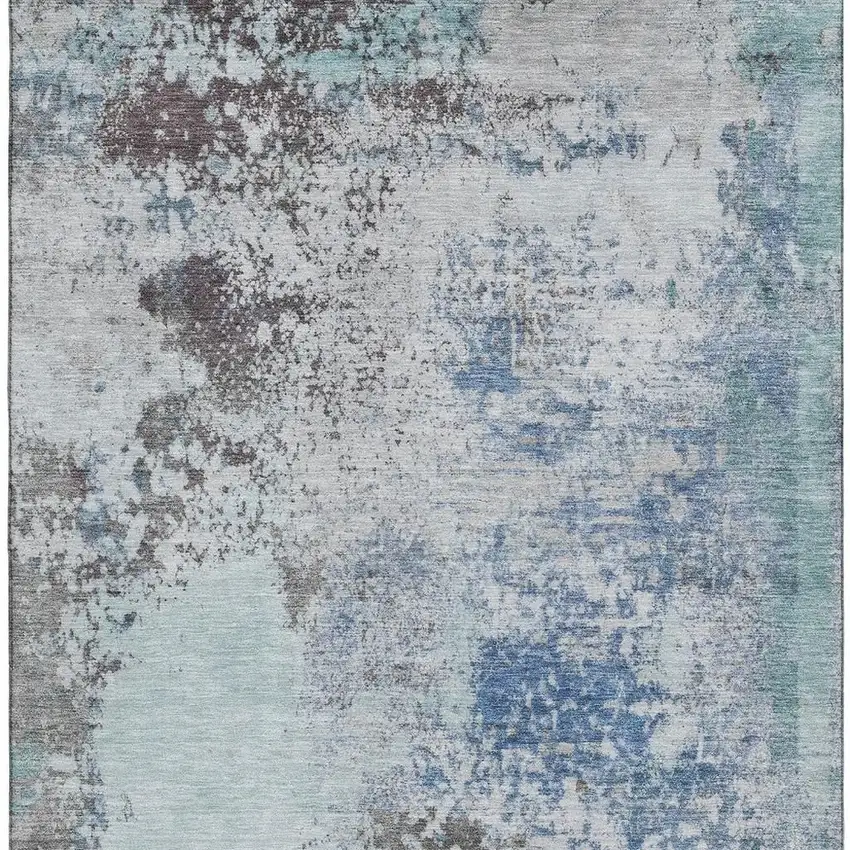 Turquoise And Gray Abstract Washable Area Rug With UV Protection Photo 4