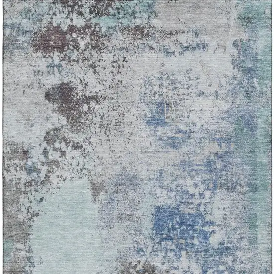 Turquoise And Gray Abstract Washable Area Rug With UV Protection Photo 4