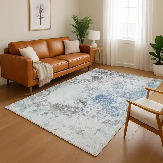 Turquoise And Gray Abstract Washable Area Rug With UV Protection Photo 5