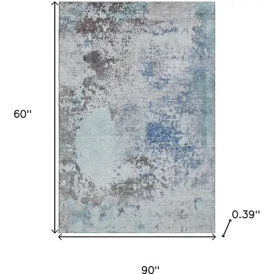 Turquoise And Gray Abstract Washable Area Rug With UV Protection Photo 9