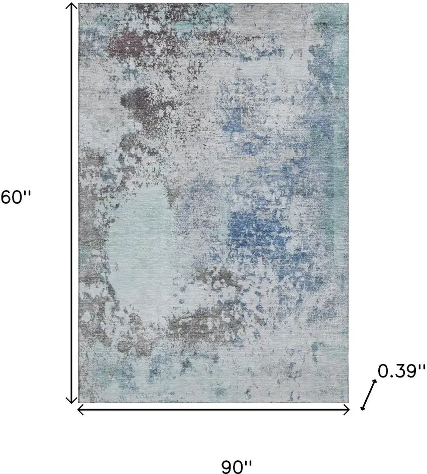 Turquoise And Gray Abstract Washable Area Rug With UV Protection Photo 9