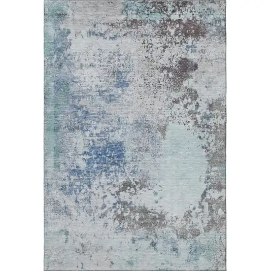 Turquoise And Gray Abstract Washable Area Rug With UV Protection Photo 3