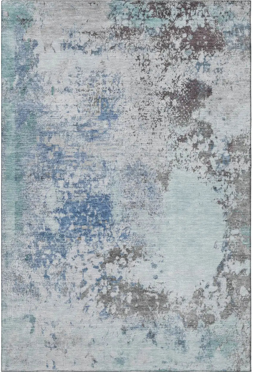 Turquoise And Gray Abstract Washable Area Rug With UV Protection Photo 3