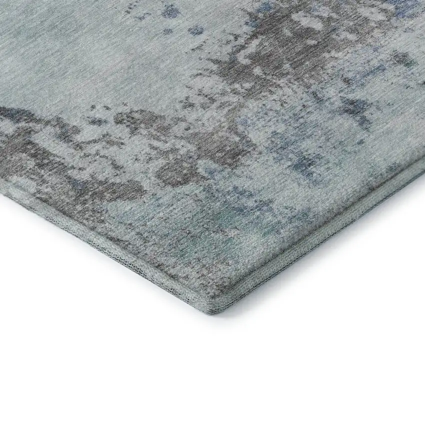 Turquoise And Gray Abstract Washable Area Rug With UV Protection Photo 6