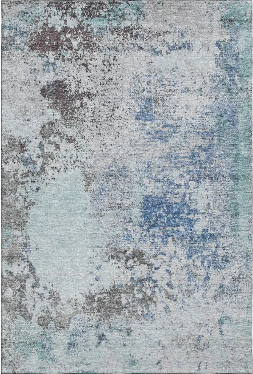 Turquoise And Gray Abstract Washable Area Rug With UV Protection Photo 1