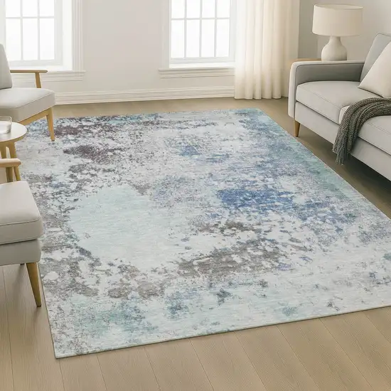 Turquoise And Gray Abstract Washable Area Rug With UV Protection Photo 6