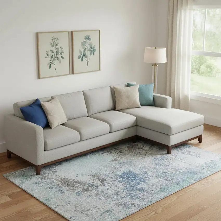 Turquoise And Gray Abstract Washable Area Rug With UV Protection Photo 2