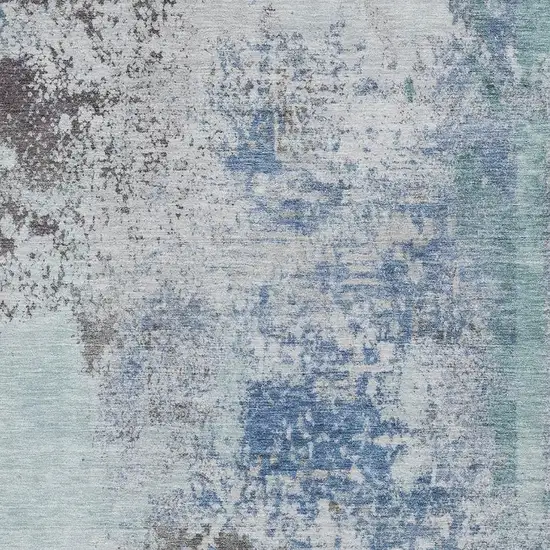 Turquoise And Gray Abstract Washable Area Rug With UV Protection Photo 3