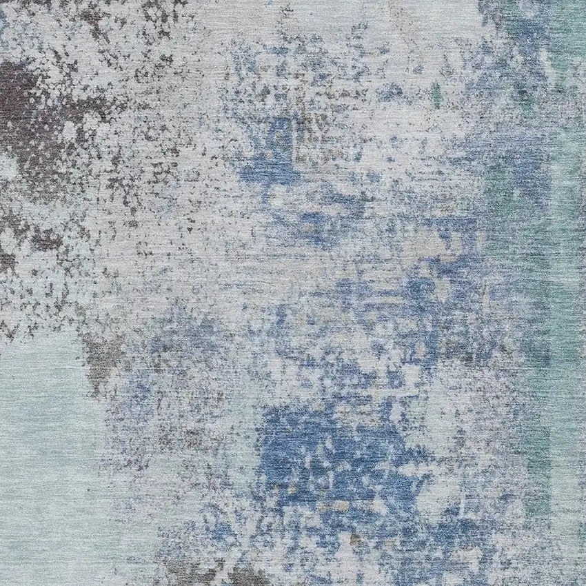 Turquoise And Gray Abstract Washable Area Rug With UV Protection Photo 3