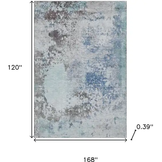 Turquoise And Gray Abstract Washable Area Rug With UV Protection Photo 9