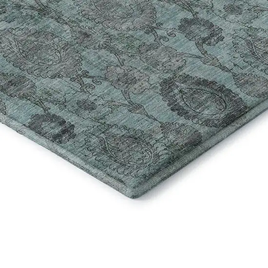 Turquoise And Gray Damask Washable Area Rug With UV Protection Photo 8