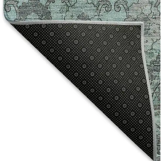 Turquoise And Gray Damask Washable Area Rug With UV Protection Photo 7