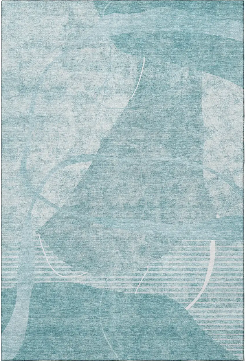 Turquoise And Ivory Abstract Geometric Washable Area Rug With UV Protection Photo 4