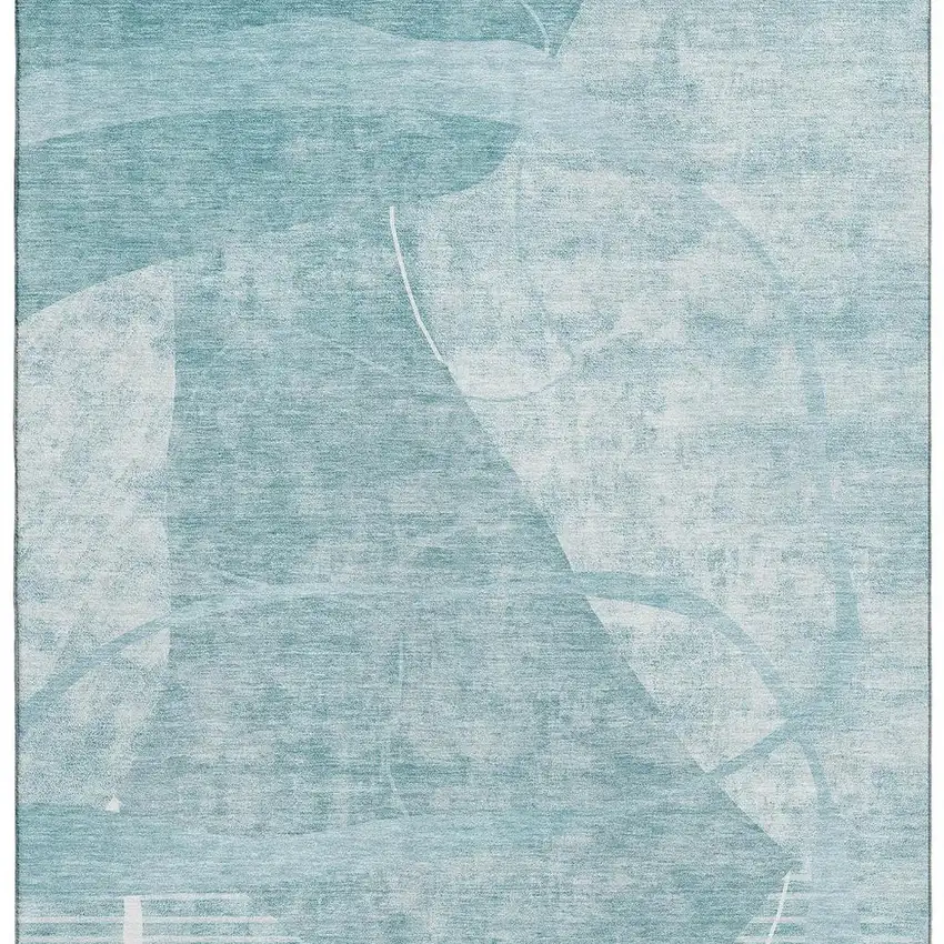 Turquoise And Ivory Abstract Geometric Washable Area Rug With UV Protection Photo 3