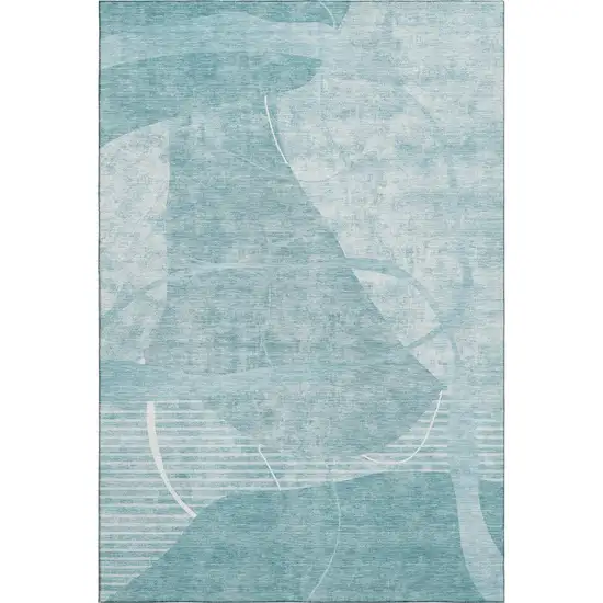Turquoise And Ivory Abstract Geometric Washable Area Rug With UV Protection Photo 1