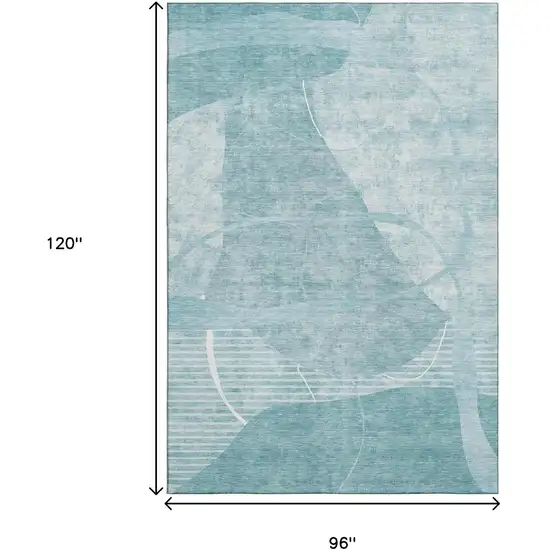 Turquoise And Ivory Abstract Geometric Washable Area Rug With UV Protection Photo 3