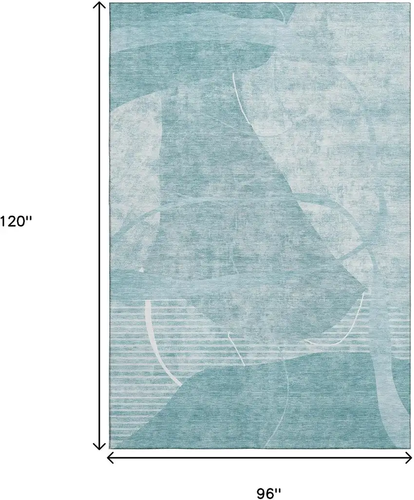 Turquoise And Ivory Abstract Geometric Washable Area Rug With UV Protection Photo 3