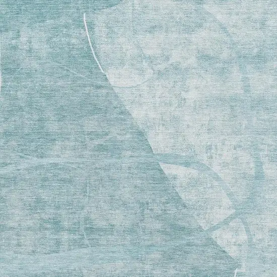 Turquoise And Ivory Abstract Geometric Washable Area Rug With UV Protection Photo 3