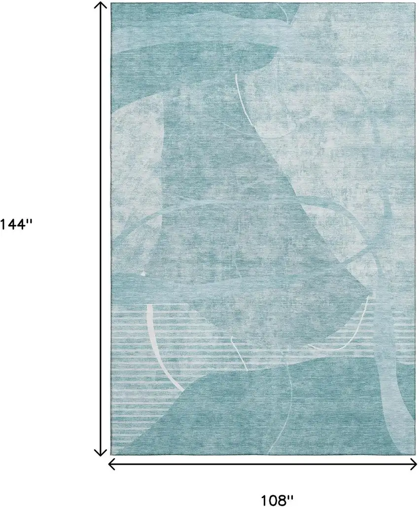 Turquoise And Ivory Abstract Geometric Washable Area Rug With UV Protection Photo 3