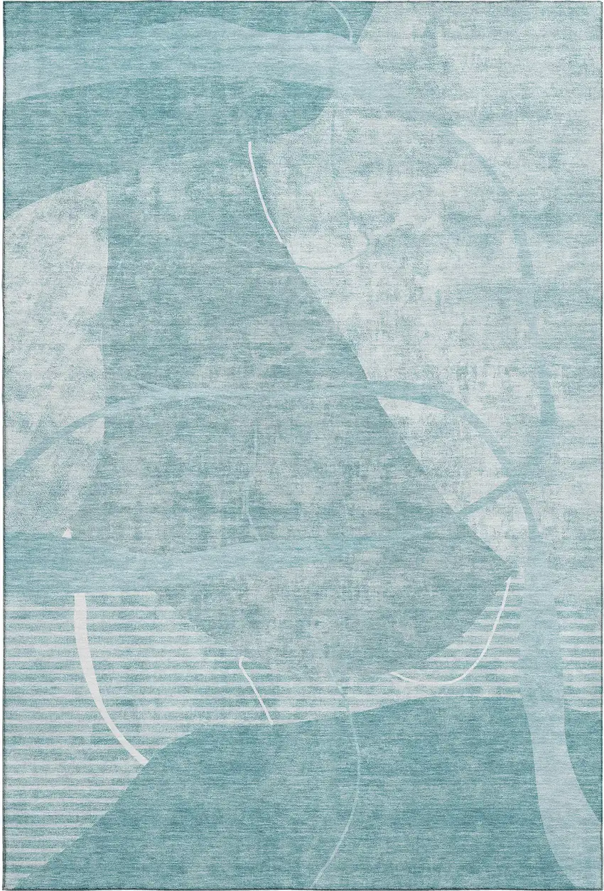Turquoise And Ivory Abstract Geometric Washable Area Rug With UV Protection Photo 1