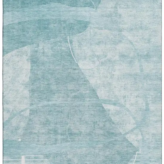 Turquoise And Ivory Abstract Geometric Washable Area Rug With UV Protection Photo 4